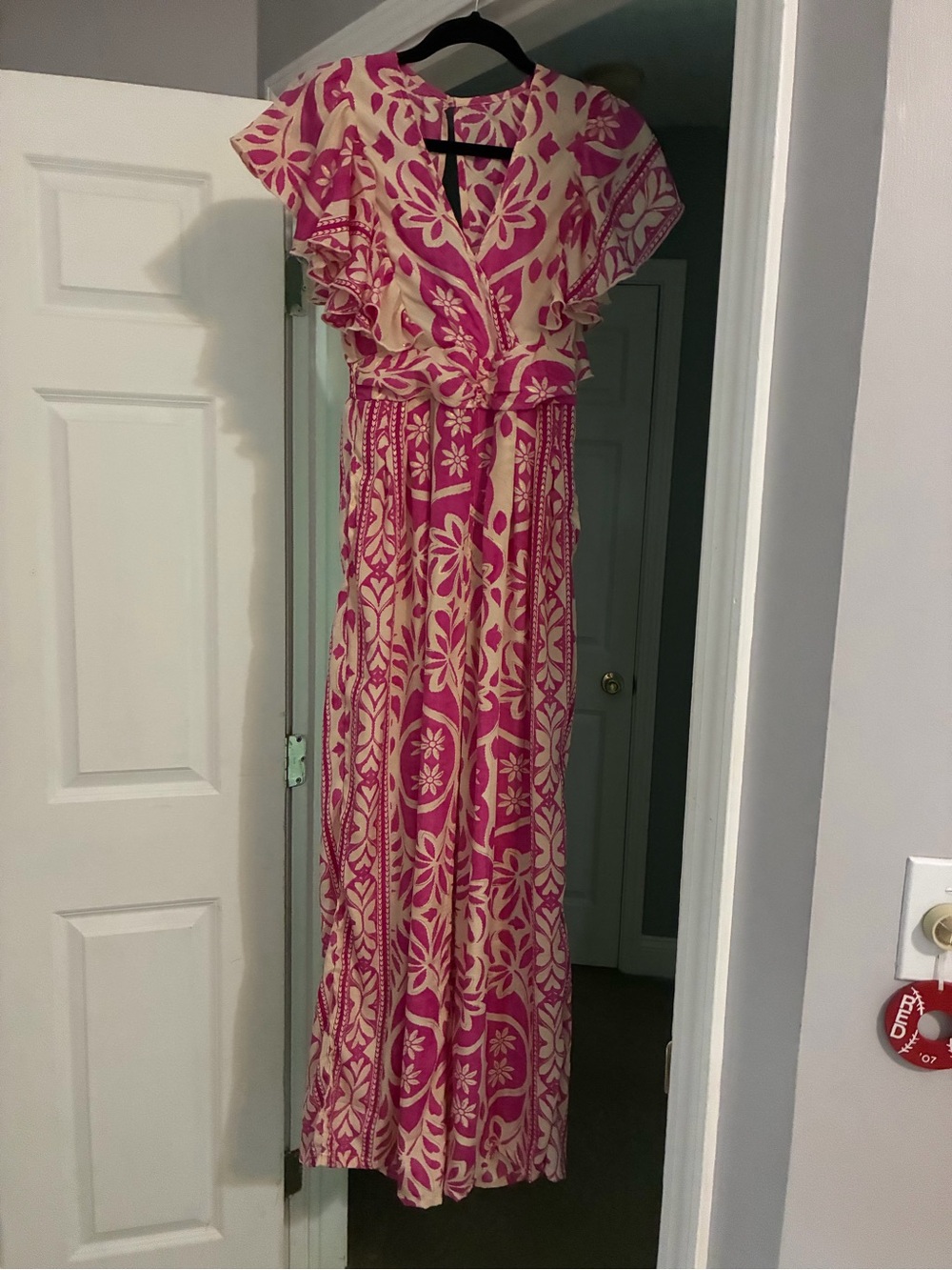 Report Collection Pink and Cream Floral Jumpsuit with Gold Embellishments, NWT